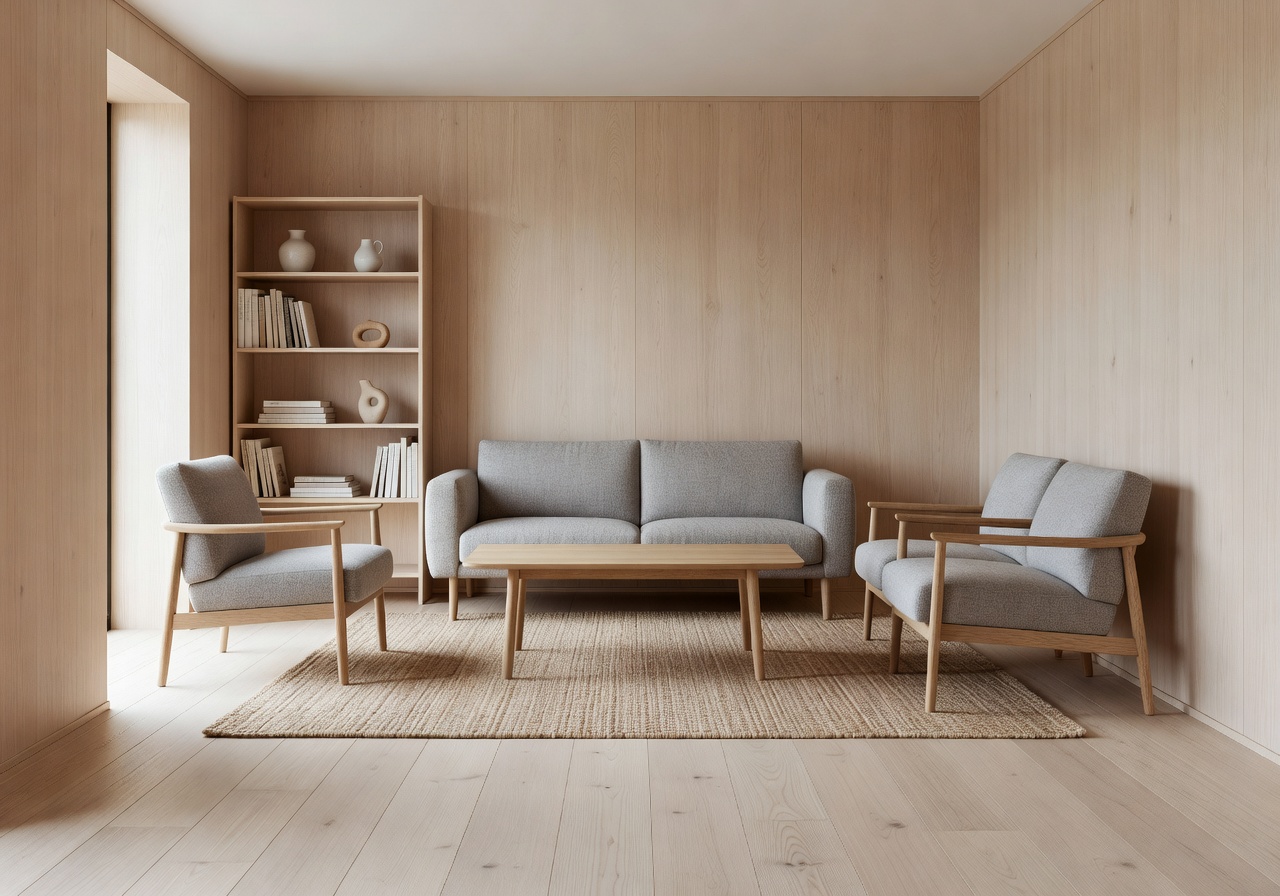 A1 Compact interior view showing Scandinavian wood finish living area