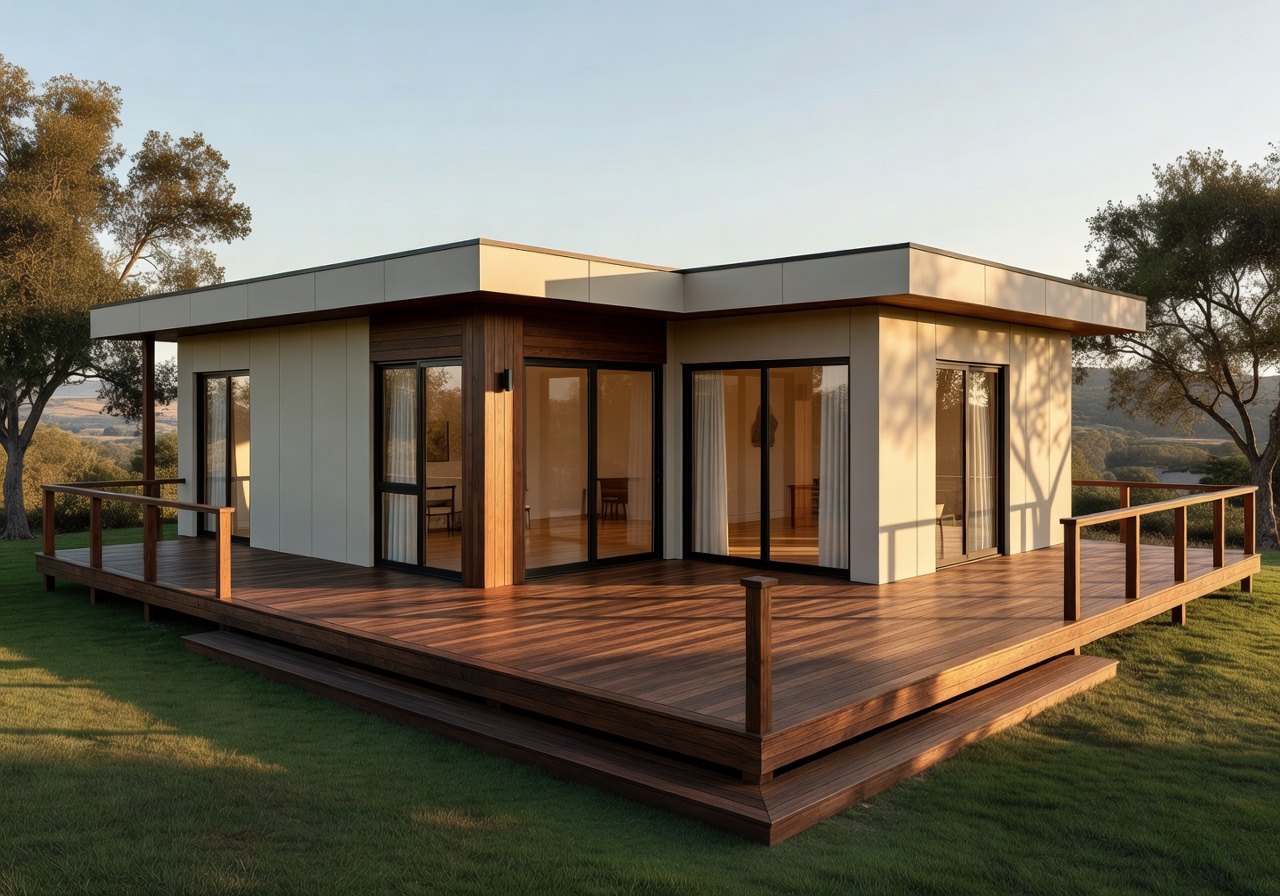 B2 Family spacious modular home with wooden terrace and large windows