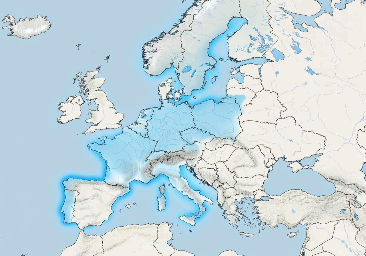 Map of Europe showing Arcadevistahop delivery coverage area
