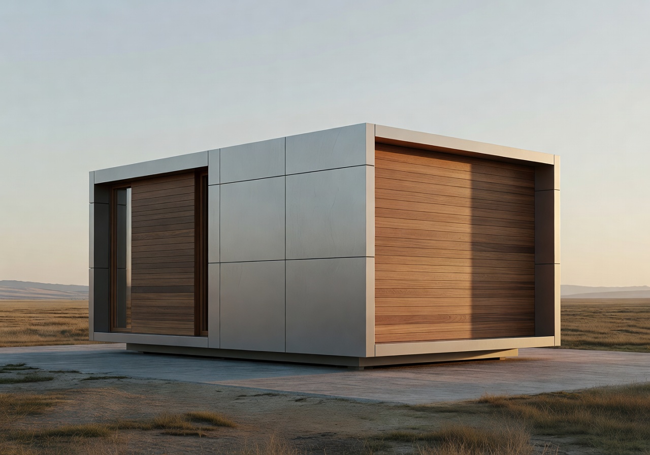 Model A1 Compact modern portable home with clean lines and metal wood exterior